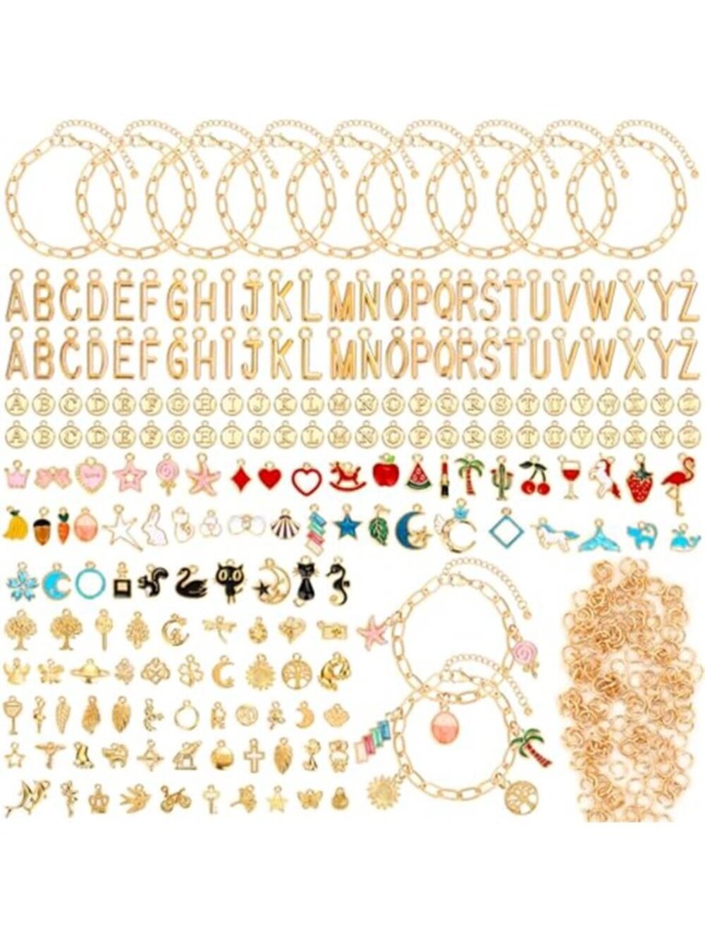 Flasoo 416 Pieces Gold Charm Bracelet Making Kit, Including Paperclip Chain
